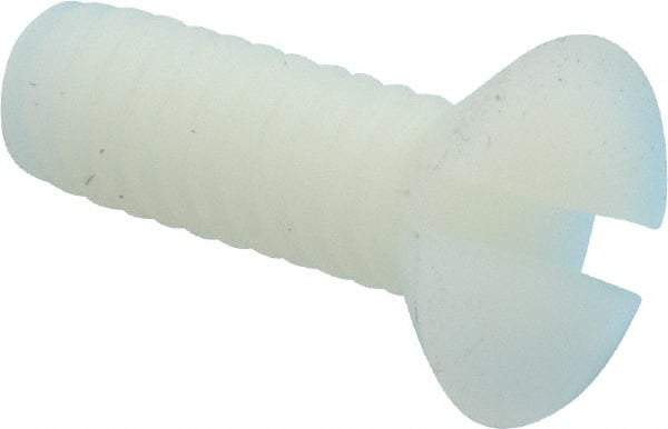 Made in USA - 1/4-20 UNC, 3/4" OAL Slotted Drive Machine Screw - Flat Head, Grade 6/6 Nylon, Uncoated, Without Washer - USA Tool & Supply