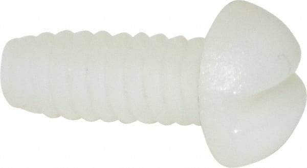 Made in USA - #6-32 UNC, 3/8" Length Under Head Slotted Drive Machine Screw - Round Head, Grade 6/6 Nylon, Uncoated, Without Washer - USA Tool & Supply