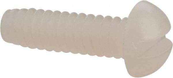 Made in USA - #6-32 UNC, 1/2" Length Under Head Slotted Drive Machine Screw - Round Head, Grade 6/6 Nylon, Uncoated, Without Washer - USA Tool & Supply