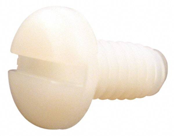 Made in USA - 1/4-20 UNC, 1/4" Length Under Head Slotted Drive Machine Screw - Pan Head, Grade 6/6 Nylon, Uncoated, Without Washer - USA Tool & Supply