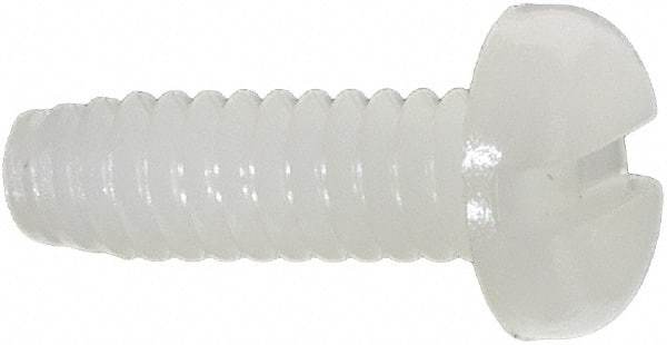 Made in USA - #6-32 UNC, 7/16" Length Under Head Slotted Drive Machine Screw - Pan Head, Grade 6/6 Nylon, Uncoated, Without Washer - USA Tool & Supply
