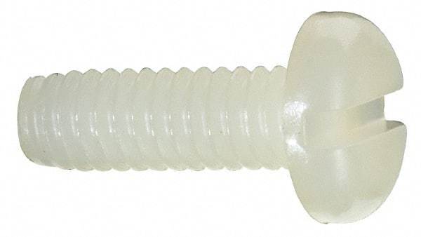 Made in USA - #8-32 UNC, 1/2" Length Under Head Slotted Drive Machine Screw - Pan Head, Grade 6/6 Nylon, Uncoated, Without Washer - USA Tool & Supply