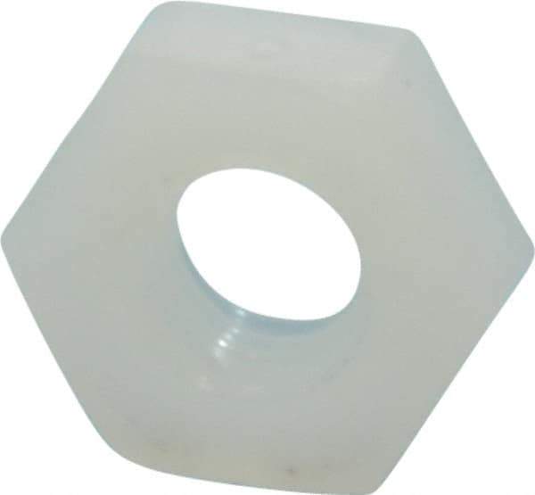 Made in USA - #10-32 UNF Nylon Right Hand Hex Nut - 9.27mm Across Flats, 3.43mm High, Uncoated - USA Tool & Supply