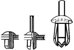 Made in USA - Round Head Nylon Push Mount Blind Rivet - Nylon Mandrel, 0.093" to 0.35" Grip, 0.38" Head Diam, 0.187" Max Hole Diam, 0.45" Length Under Head, 1/8" Body Diam - USA Tool & Supply