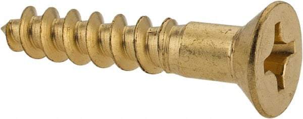 Value Collection - #12, 1-1/4" OAL, Phillips Drive, Flat Head Wood Screw - Brass - USA Tool & Supply
