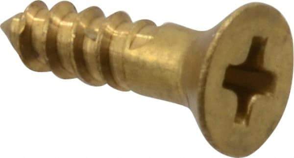 Value Collection - #3, 3/8" OAL, Phillips Drive, Flat Head Wood Screw - Brass - USA Tool & Supply