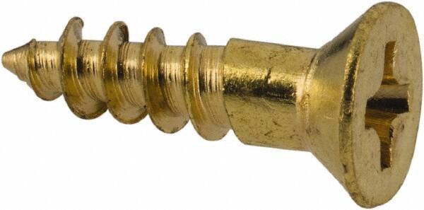 Value Collection - #5, 1/2" OAL, Phillips Drive, Flat Head Wood Screw - Brass - USA Tool & Supply