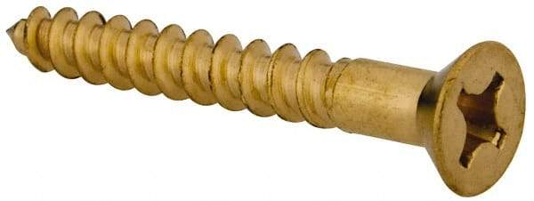 Value Collection - #10, 1-1/2" OAL, Phillips Drive, Flat Head Wood Screw - Brass - USA Tool & Supply