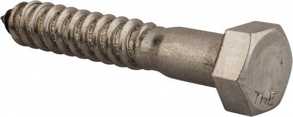 Value Collection - 1/2" Screw, 3" Length Under Head, Stainless Steel, Hex Head Lag Screw - Grade 18-8, Uncoated - USA Tool & Supply