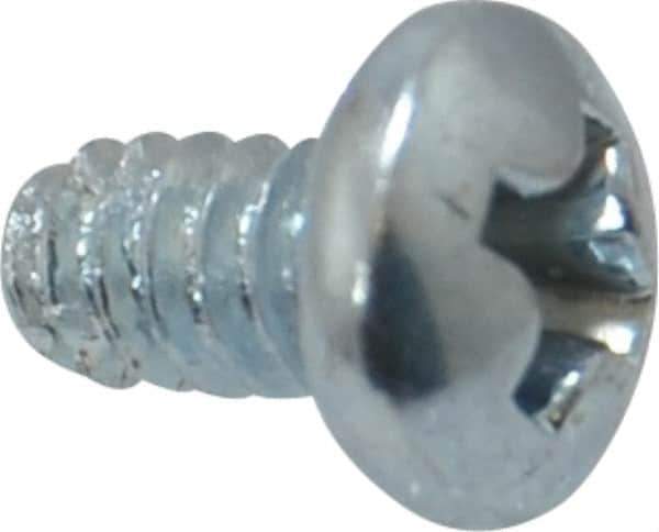 Value Collection - #6-32 UNC Thread, 1/4" Length Under Head, Phillips Drive Steel Thread Cutting Screw - Pan Head, Grade 2, Point Type F, Zinc-Plated Finish - USA Tool & Supply