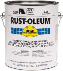 Rust-Oleum - 1 Gallon White Water Based Striping Paint - 410 Linear Ft. at 4 Inch Wide, <100 VOC Compliant, 30 Minutes Tack Free Dry Time, 8 Hrs Recoat Dry Time - USA Tool & Supply