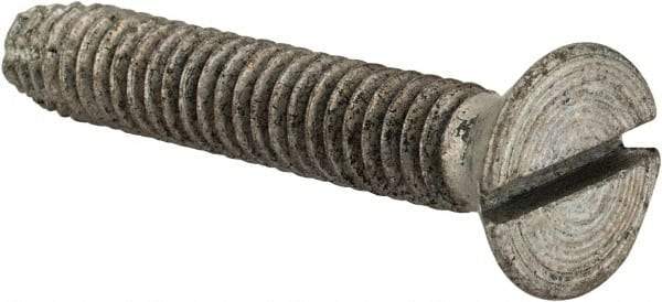 Value Collection - 1/4-20 UNC Thread, 1-1/2" OAL, Slotted Drive Steel Thread Cutting Screw - Flat Head, Grade 2, Point Type F, Zinc-Plated Finish - USA Tool & Supply