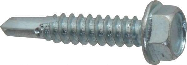 Value Collection - 1/4", Hex Washer Head, Hex Drive, 1-1/4" Length Under Head, #3 Point, Self Drilling Screw - Steel, Zinc-Plated Finish - USA Tool & Supply