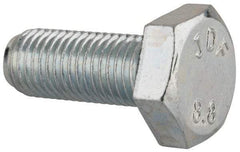Value Collection - M10x1.25mm Metric Fine, 25mm Length Under Head Hex Head Cap Screw - Fully Threaded, Grade 8.8 Steel, Zinc-Plated Finish, 17mm Hex - USA Tool & Supply