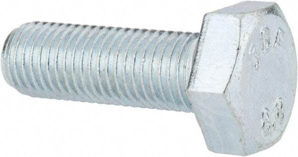 Value Collection - M10x1.25mm Metric Fine, 30mm Length Under Head Hex Head Cap Screw - Fully Threaded, Grade 8.8 Steel, Zinc-Plated Finish, 17mm Hex - USA Tool & Supply