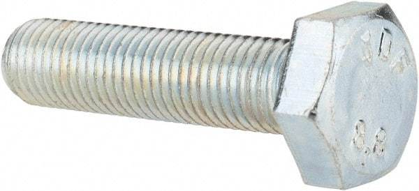 Value Collection - M10x1.25mm Metric Fine, 40mm Length Under Head Hex Head Cap Screw - Fully Threaded, Grade 8.8 Steel, Zinc-Plated Finish, 17mm Hex - USA Tool & Supply