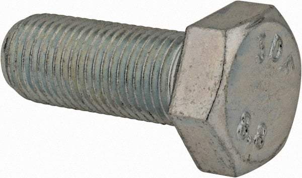 Value Collection - M12x1.25mm Metric Fine, 30mm Length Under Head Hex Head Cap Screw - Fully Threaded, Grade 8.8 Steel, Zinc-Plated Finish, 19mm Hex - USA Tool & Supply