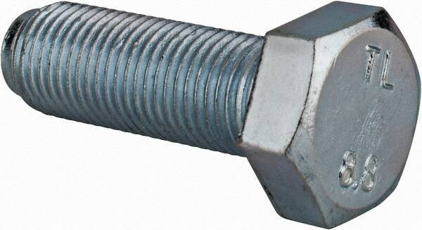 Value Collection - M12x1.25mm Metric Fine, 35mm Length Under Head Hex Head Cap Screw - Fully Threaded, Grade 8.8 Steel, Zinc-Plated Finish, 19mm Hex - USA Tool & Supply