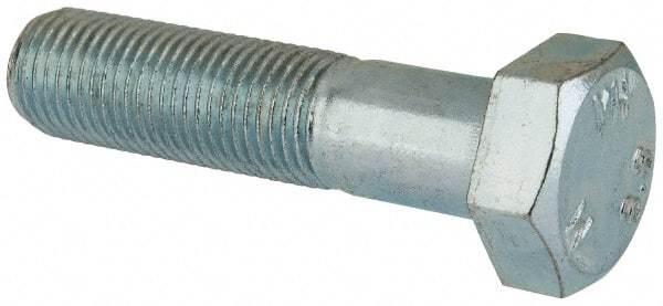 Value Collection - M12x1.25mm Metric Fine, 50mm Length Under Head Hex Head Cap Screw - Partially Threaded, Grade 8.8 Steel, Zinc-Plated Finish, 19mm Hex - USA Tool & Supply