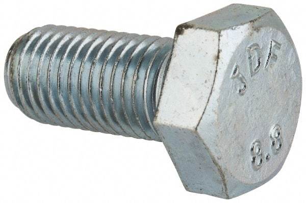 Value Collection - M12x1.50mm Metric Fine, 25mm Length Under Head Hex Head Cap Screw - Fully Threaded, Grade 8.8 Steel, Zinc-Plated Finish, 19mm Hex - USA Tool & Supply
