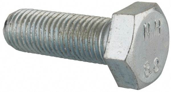Value Collection - M12x1.50mm Metric Fine, 35mm Length Under Head Hex Head Cap Screw - Fully Threaded, Grade 8.8 Steel, Zinc-Plated Finish, 19mm Hex - USA Tool & Supply