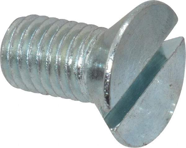 Value Collection - 1/4-28 UNF, 1/2" OAL Slotted Drive Machine Screw - Flat Head, Grade J82 Steel, Zinc-Plated Finish, Without Washer - USA Tool & Supply