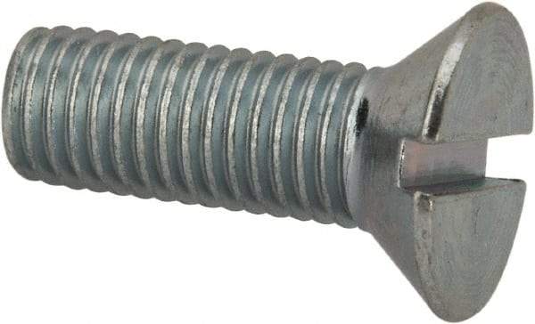 Value Collection - 1/4-28 UNF, 3/4" OAL Slotted Drive Machine Screw - Flat Head, Grade J82 Steel, Zinc-Plated Finish, Without Washer - USA Tool & Supply