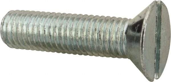 Value Collection - 1/4-28 UNF, 1" OAL Slotted Drive Machine Screw - Flat Head, Grade J82 Steel, Zinc-Plated Finish, Without Washer - USA Tool & Supply