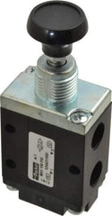 Parker - 0.83 CV Rate, 1/4" NPT Inlet Direct Air 4 Mechanical Spool Valve - 3 Way, 2 Position NC, 150 Max psi, Button Manual Return - USA Tool & Supply