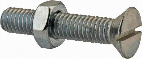 Value Collection - 3/8-16 UNC, 2" OAL Slotted Drive Machine Screw - Flat Head, Grade 2 Steel, Zinc-Plated Finish, Without Washer - USA Tool & Supply
