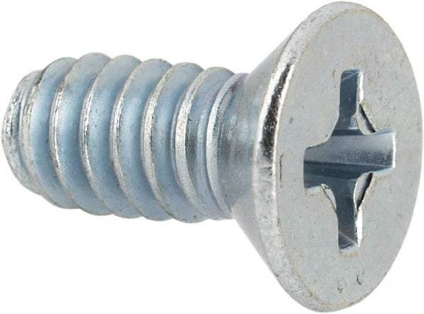 Value Collection - #10-24 UNC, 7/16" OAL Phillips Drive Machine Screw - Flat Head, Grade J82 Steel, Zinc-Plated Finish, Without Washer - USA Tool & Supply