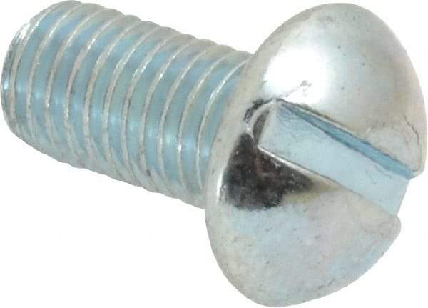 Value Collection - 1/4-28 UNF, 1/2" Length Under Head Slotted Drive Machine Screw - Round Head, Grade J82 Steel, Zinc-Plated Finish, Without Washer - USA Tool & Supply