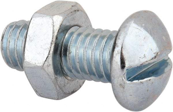 Value Collection - 3/8-16 UNC, 1" Length Under Head Slotted Drive Machine Screw - Round Head, Grade 2 Steel, Zinc-Plated Finish, Without Washer - USA Tool & Supply
