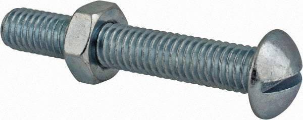 Value Collection - 3/8-16 UNC, 2-1/2" Length Under Head Slotted Drive Machine Screw - Round Head, Grade 2 Steel, Zinc-Plated Finish, Without Washer - USA Tool & Supply