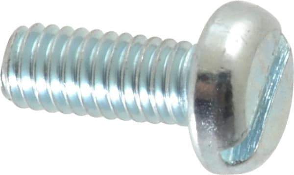 Value Collection - M4x0.70, 10mm Length Under Head Slotted Drive Machine Screw - Pan Head, Grade 4.8 Steel, Zinc-Plated Finish, Without Washer - USA Tool & Supply
