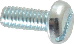 Value Collection - M4x0.70, 10mm Length Under Head Slotted Drive Machine Screw - Pan Head, Grade 4.8 Steel, Zinc-Plated Finish, Without Washer - USA Tool & Supply