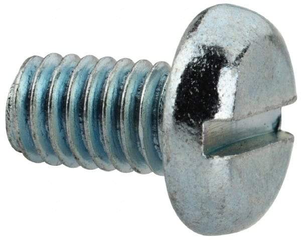 Value Collection - M6x1.00, 10mm Length Under Head Slotted Drive Machine Screw - Pan Head, Grade 4.8 Steel, Zinc-Plated Finish, Without Washer - USA Tool & Supply