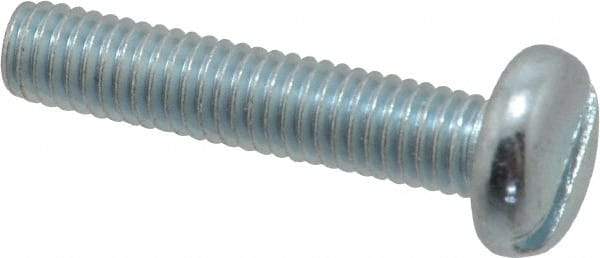 Value Collection - M6x1.00, 30mm Length Under Head Slotted Drive Machine Screw - Pan Head, Grade 4.8 Steel, Zinc-Plated Finish, Without Washer - USA Tool & Supply