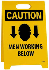 NMC - Caution - Men Working Above, Caution - Men Working Below, 12" Wide x 19" High, Plastic Floor Sign - A-Frame, Black on Yellow, For Accident Prevention - USA Tool & Supply