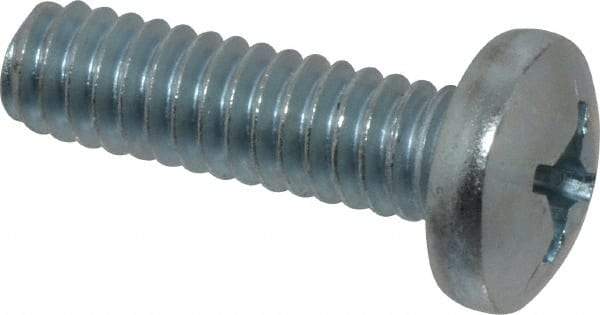 Value Collection - 1/4-20 UNC, 7/8" Length Under Head Phillips Drive Machine Screw - Pan Head, Grade 2 Steel, Zinc-Plated Finish, Without Washer - USA Tool & Supply