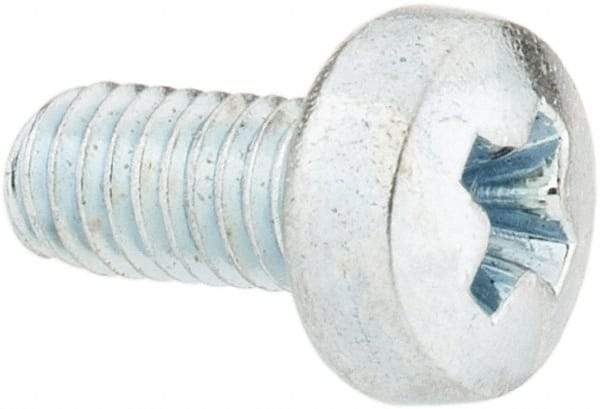Value Collection - M3x0.50, 6mm Length Under Head Phillips Drive Machine Screw - Pan Head, Grade 4.8 Steel, Zinc-Plated Finish, Without Washer - USA Tool & Supply