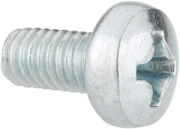 Value Collection - M4x0.70, 8mm Length Under Head Phillips Drive Machine Screw - Pan Head, Grade 4.8 Steel, Zinc-Plated Finish, Without Washer - USA Tool & Supply