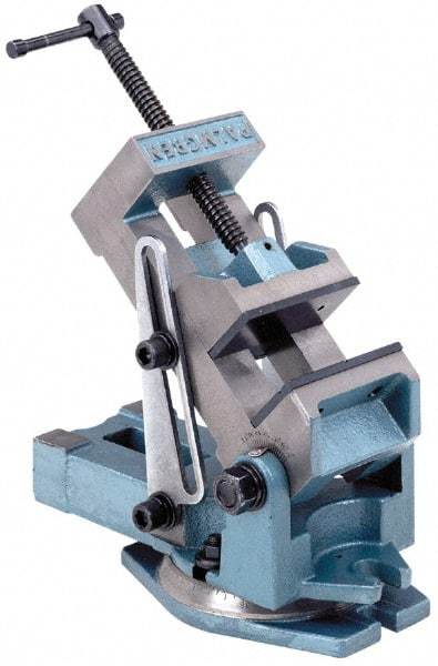 Palmgren - 4" Jaw Width, 4" Jaw Opening Capacity, Angle Swivel Machine Vise - Manual Operation, 1 Station, 12" Long x 6-1/4" High x 1-3/4" Deep - USA Tool & Supply