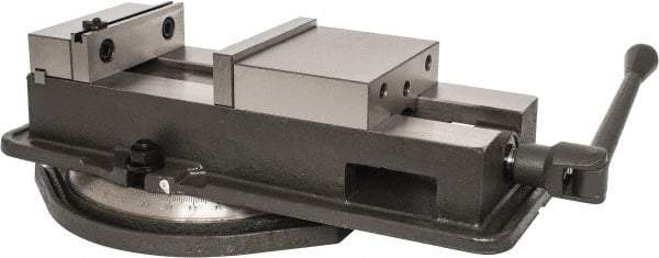 Palmgren - 6" Jaw Width, 8-3/4" Jaw Opening Capacity, Horizontal Swivel Machine Vise - Manual Operation, 1 Station, 19-1/2" Long x 1-3/4" Deep, 1-5/8" Jaw Height - USA Tool & Supply