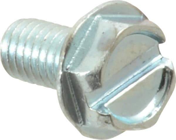Value Collection - #10-32 UNF, 3/8" OAL Slotted Drive Machine Screw - Hex Washer Head, Grade J82 Steel, Zinc-Plated Finish, Without Washer - USA Tool & Supply