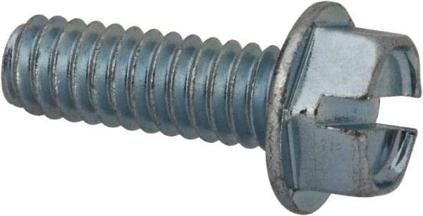 Value Collection - 1/4-20 UNC, 3/4" OAL Slotted Drive Machine Screw - Hex Washer Head, Grade J82 Steel, Zinc-Plated Finish, Without Washer - USA Tool & Supply