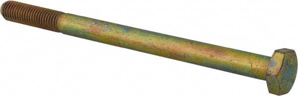 Made in USA - 1/4-28 UNF, 3-1/2" Length Under Head Hex Head Cap Screw - Partially Threaded, Grade 8 Alloy Steel, Zinc Yellow Dichromate Finish, 7/16" Hex - USA Tool & Supply