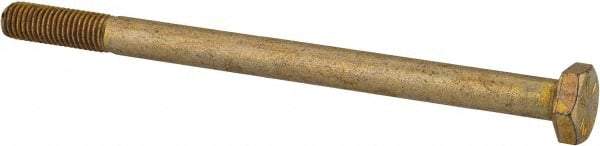 Made in USA - 1/4-28 UNF, 3-3/4" Length Under Head Hex Head Cap Screw - Partially Threaded, Grade 8 Alloy Steel, Zinc Yellow Dichromate Finish, 1/2" Hex - USA Tool & Supply