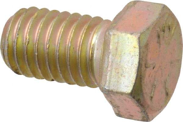 Made in USA - 7/16-14 UNC, 3/4" Length Under Head Hex Head Cap Screw - Fully Threaded, Grade 8 Alloy Steel, Zinc Yellow Dichromate Finish, 5/8" Hex - USA Tool & Supply