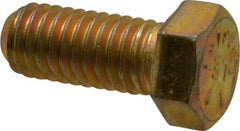 Made in USA - 7/16-14 UNC, 1" Length Under Head Hex Head Cap Screw - Fully Threaded, Grade 8 Alloy Steel, Zinc Yellow Dichromate Finish, 5/8" Hex - USA Tool & Supply